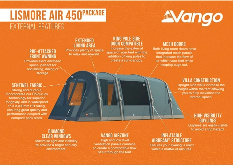 Vango Lismore Air 450 Opblaasbare Tunneltent - 4 Persoons - Groen - Afbeelding 7
