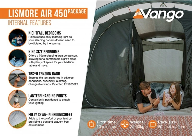 Vango Lismore Air 450 Opblaasbare Tunneltent - 4 Persoons - Groen - Afbeelding 8