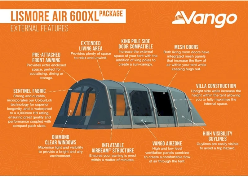 Vango Lismore Air 600XL Opblaasbare Tunneltent - 5 Persoons - Groen - Afbeelding 14