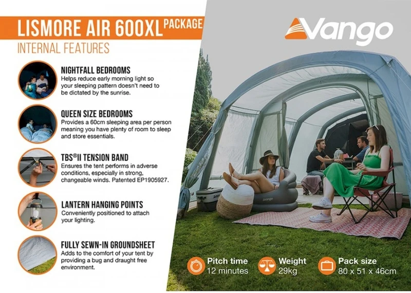 Vango Lismore Air 600XL Opblaasbare Tunneltent - 5 Persoons - Groen - Afbeelding 13